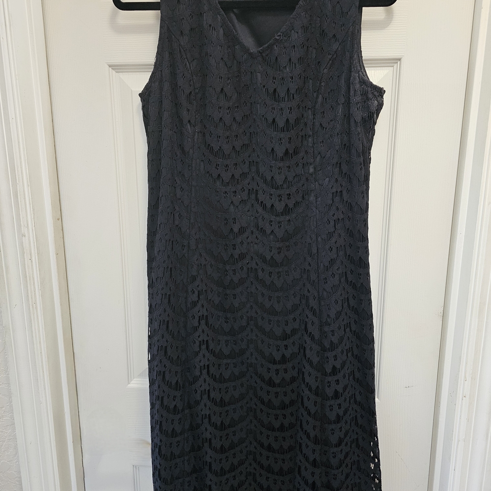 Isaac Mizrahi Black Sheath Midi Dress Sleeveless Crew Neck